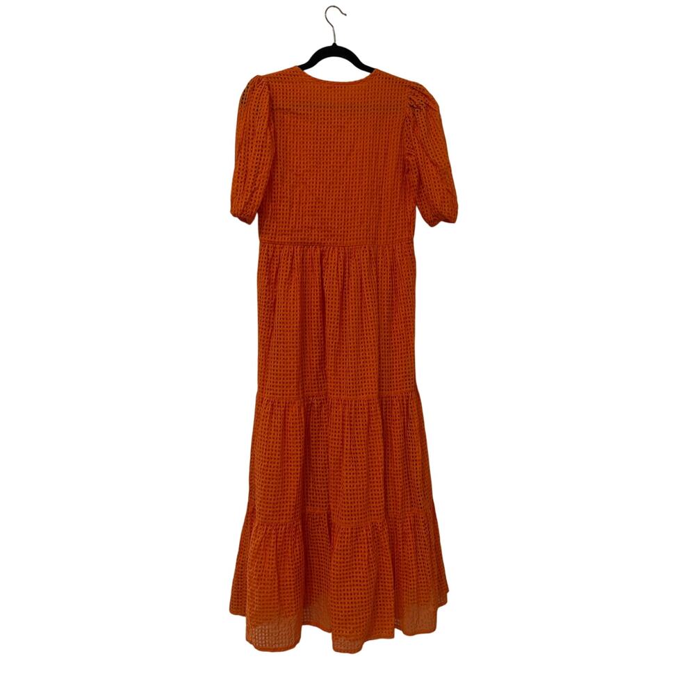 OLIPHANT Tuckernuck Puff Sleeve Maxi Dress Sunset Orange Basketweave Cotton - Picture 5 of 5